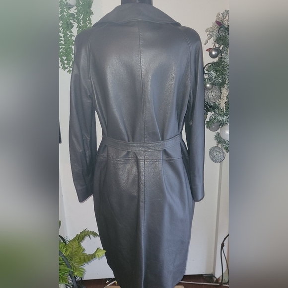 Vintage Grey Leather Mid-length Belted Trench Coat - Picture 7 of 10